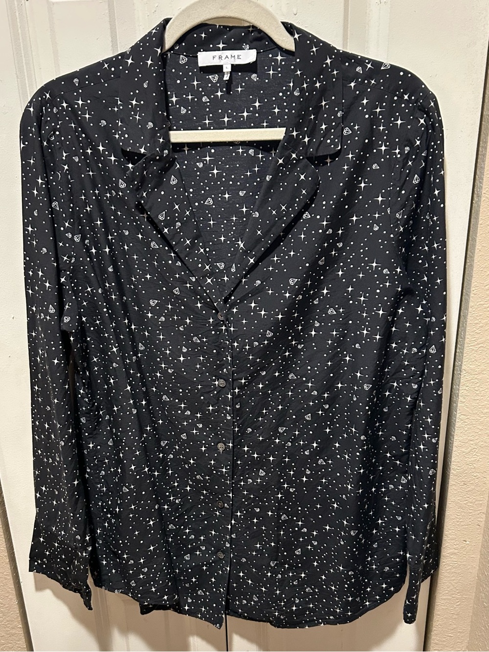 FRAME Silk Cotton blend Star Diamond Whimsical Noir Multi Blouse , Large
